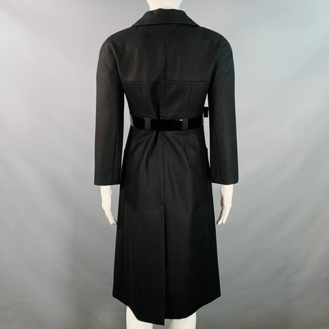 CHANEL Vintage AW07 Size 4 Black Wool Patent Leather 3/4 Sleeves Belted Coat