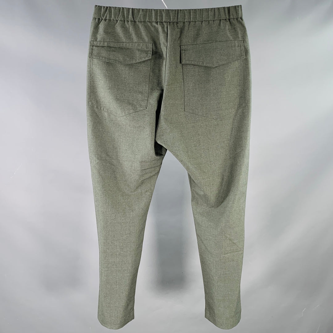 BARENA Size 34 Green Olive Polyester Virgin Wool Tapered Drawstring Casual Pants