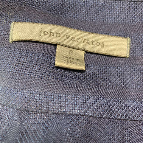 JOHN VARVATOS Size S Blue Navy Textured Viscose Nehru Collar Long Sleeve Shirt