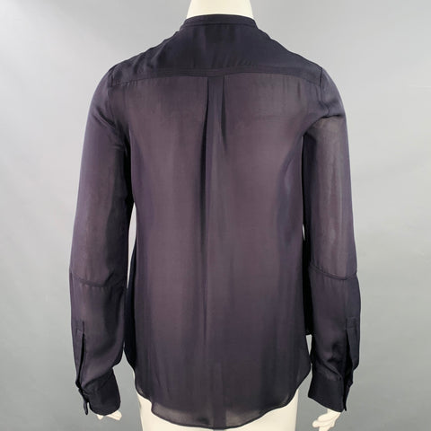 A.L.C. Size L Black Hidden Buttons Collarless Blouse