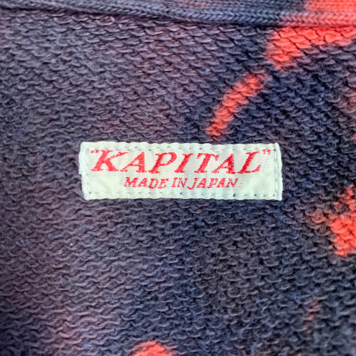 KAPITAL Size S Black Orange Tie Dye Cotton Oversized V-Neck Sweatshirt