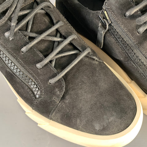 GIUSEPPE ZANOTTI Size 12 Black Suede Double Zipper Sneakers