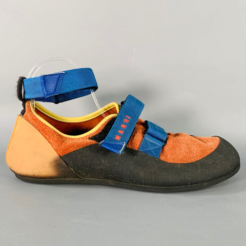 MARNI Size 10 Black Blue Orange Acetate Ankle Strap Hook Loop Sneakers