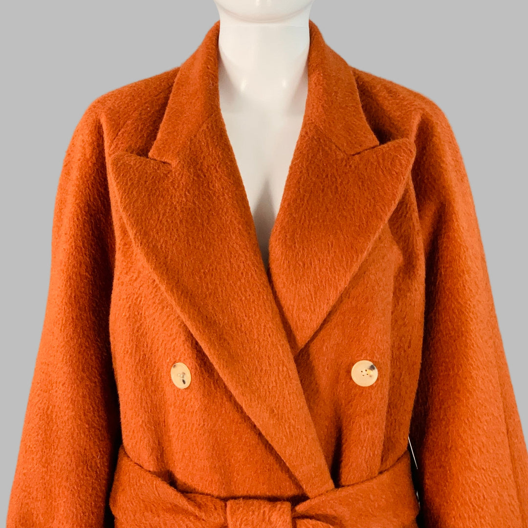 ACNE STUDIOS Size XS Brown Mohair Blend Textured Double Breasted Belted Coat