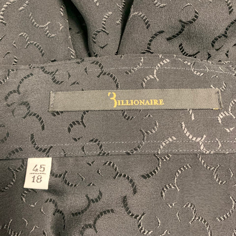 BILLIONAIRE COUTURE Size XL Black Monogram Jacquard Silk Long Sleeve Shirt