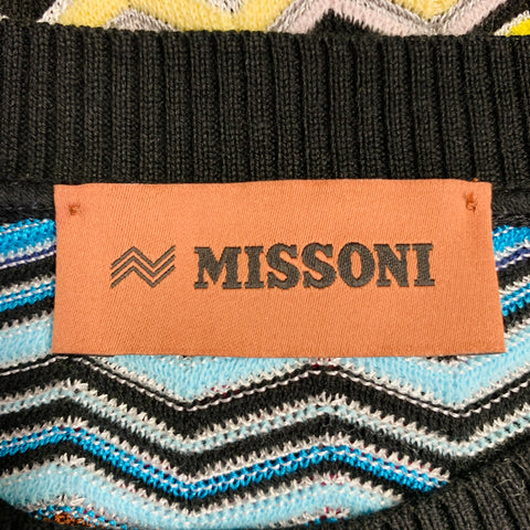 MISSONI Size S Black Multi Color Cotton Blend Zig Zag Crew Neck Pullover