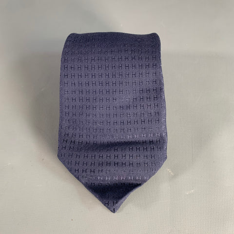 HERMES Navy Monogram Silk Tie