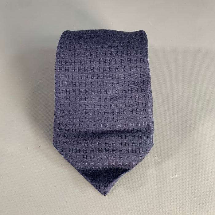 HERMES Navy Monogram Silk Tie