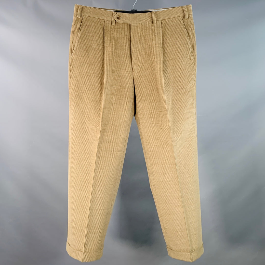 SAMUELSOHN Size 36 Tan Khaki Corduroy Merino Wool Pleated Zip Fly Casual Pants