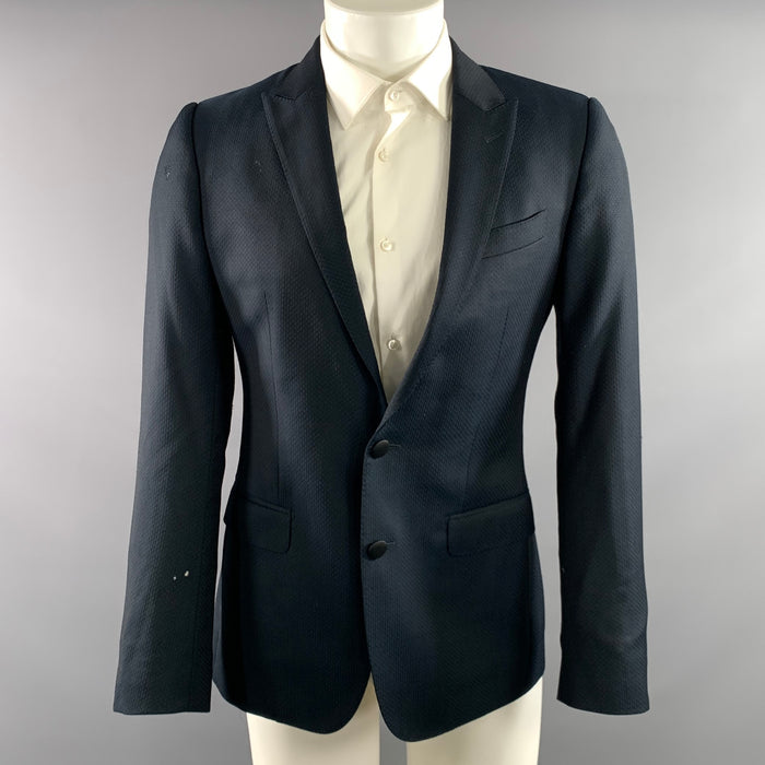 DOLCE & GABBANA Chest Size 36 Navy Geometric Wool Notch Lapel Sport Coat