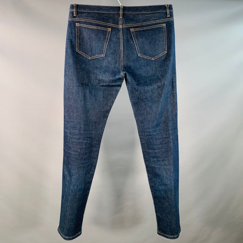 A.P.C. Jean Fuselé en Sergé de Coton Mélangé Bleu Surpiqûres Contrastantes, Taille 34, Braguette Boutonnée