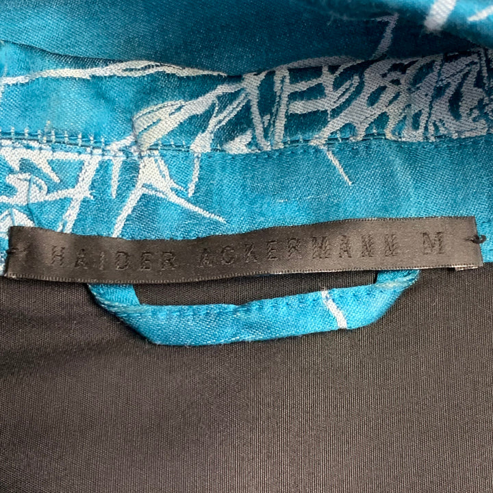 HAIDER ACKERMANN Size M Teal White Jacquard Linen Silk Layered Long Sleeve Shirt