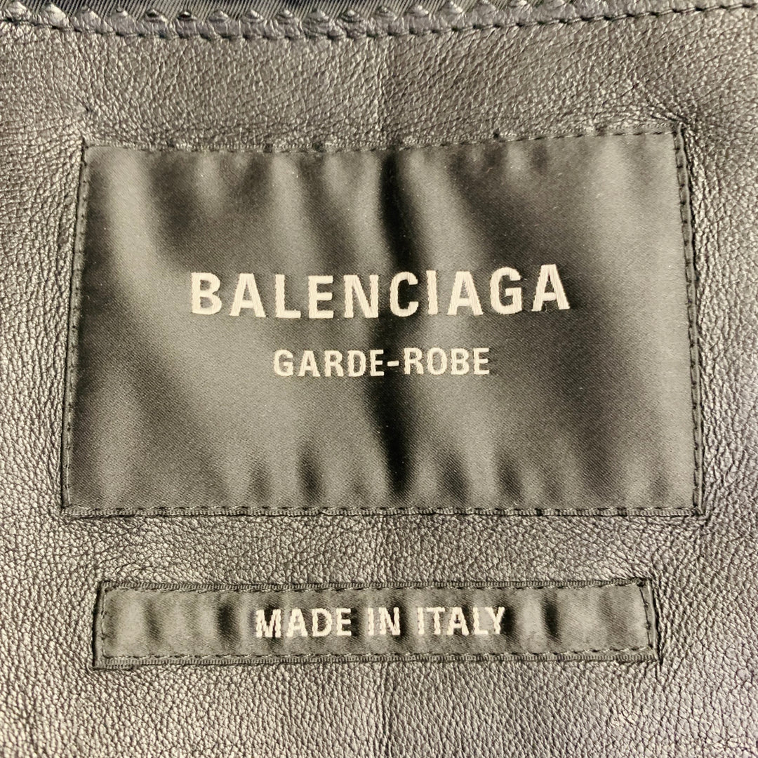 BALENCIAGA 2024 Size S Black Lambskin Leather Oversized Bomber Jacket