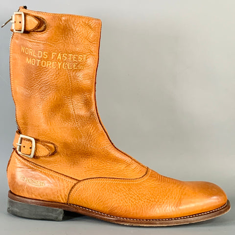 PAUL SMITH TRIUMPH Size 11 Tan Leather Back Zip Biker Boots