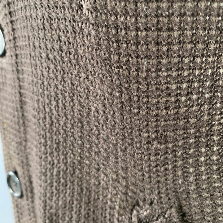 JOHN VARVATOS Size M Brown Waffle Knit Linen Collarless Cardigan