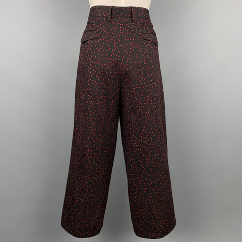 DRIES VAN NOTEN Size 6 Black & Red Star Print Cotton Wide Leg Dress Pants