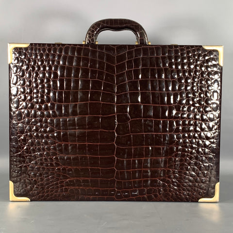 BELLESCO Brown Alligator Leather Briefcase Bags