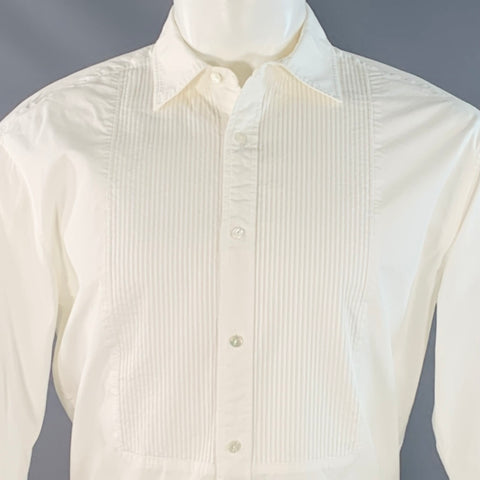 NILI LOTAN Size M White Cotton Tuxedo Pleated Bib Long Sleeve Shirt