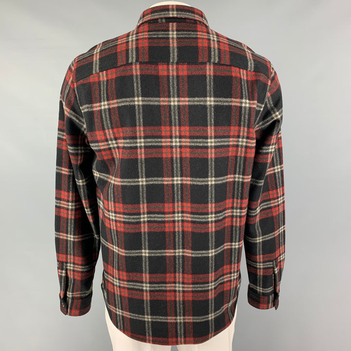 A.P.C. Size XL Black Red White Plaid Wool Nylon Button Up Long Sleeve Shirt