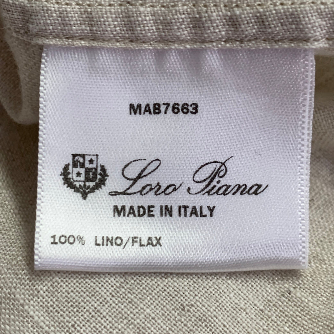 LORO PIANA Size XXL Beige Linen Relaxed Fit One Pocket Long Sleeve Shirt