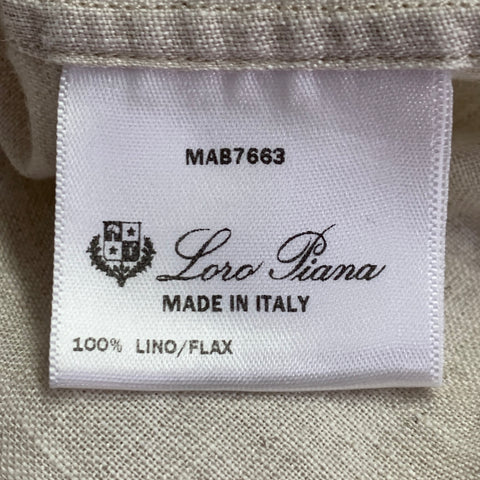 LORO PIANA Size XXL Beige Linen Relaxed Fit One Pocket Long Sleeve Shirt