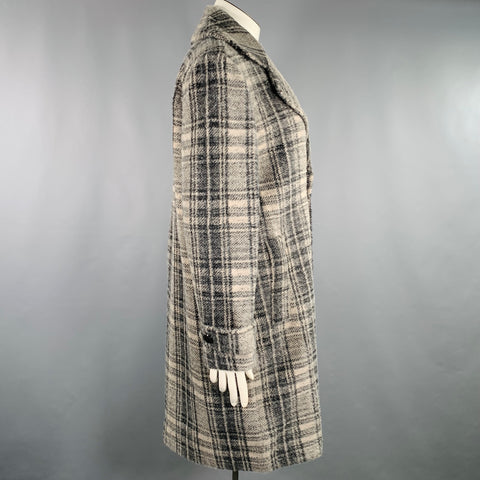 ELIE TAHARI Size XL Grey Black Nylon Blend Plaid Double Breasted Coat