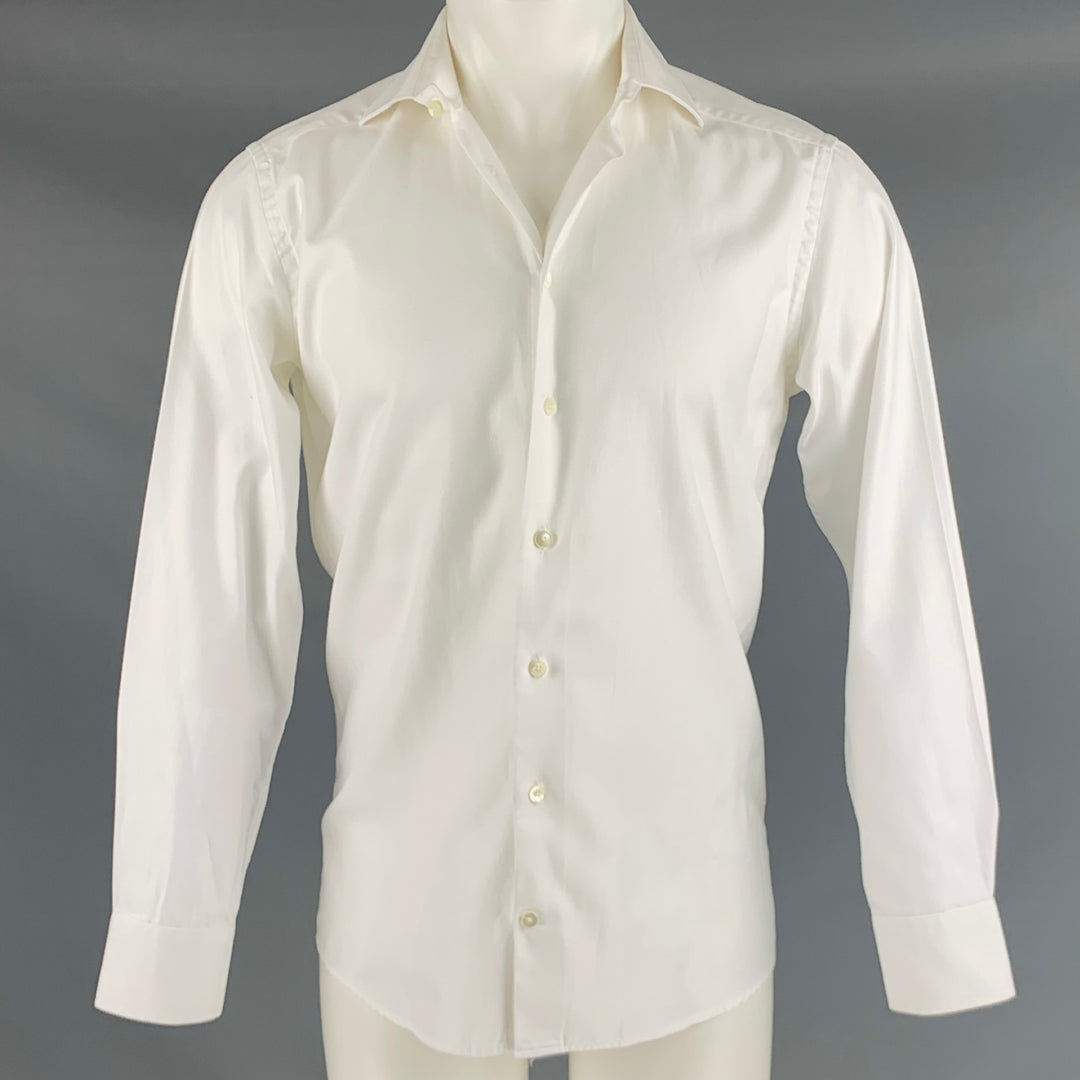 HARDY AMIES Size S White Twill Cotton Long Sleeve Shirt