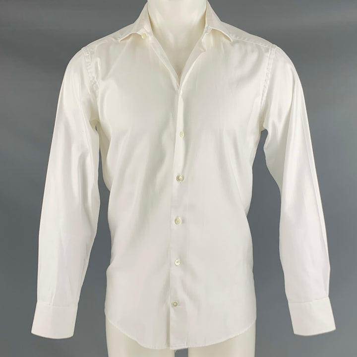 HARDY AMIES Size S White Twill Cotton Long Sleeve Shirt