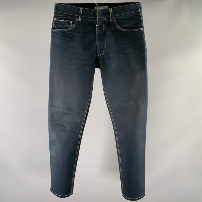 DOLCE & GABBANA Size 30 Navy Indigo Cotton Contrast Stitch Jeans