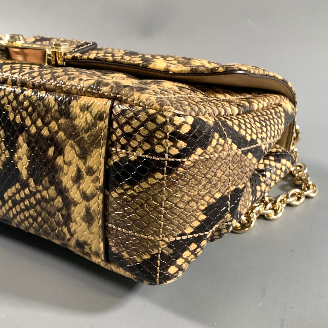 MICHAEL KORS Brown Yellow Animal Print Leather Handbag