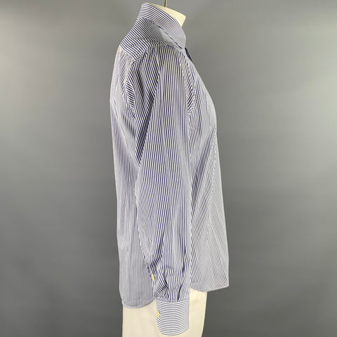 EREDI PISANO Size XL Blue White Stripe Cotton Long Sleeve Shirt