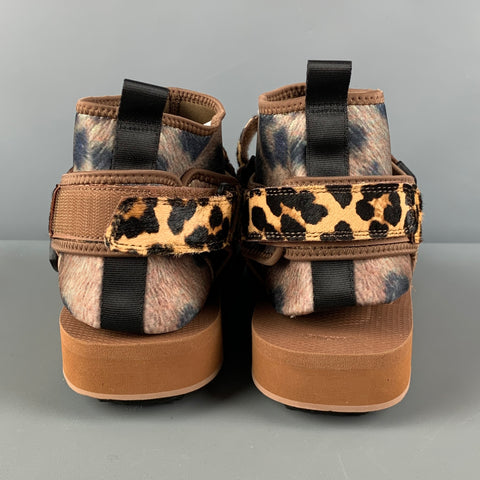 DOUBLET Size 10 Brown Tan Animal Print Mixed Materials Straps Sandals