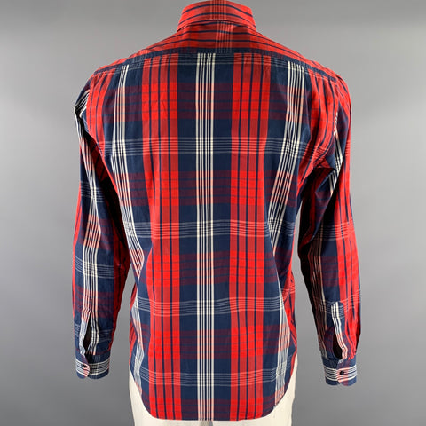 ADAM KIMMEL Size L Red Navy Cream Tartan Cotton Long Sleeve Shirt
