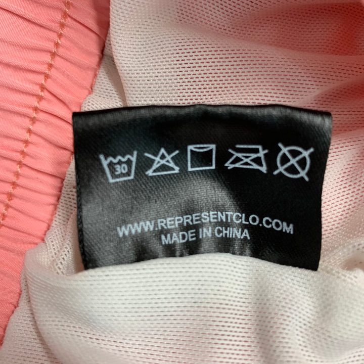REPRESENT Size XL Pink White Logo Polyester Drawstring Swim Trunks