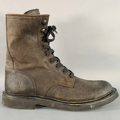 FRYE Size 10 Black Chocolate Brown Textured Roughout Leather Lace-Up Boots