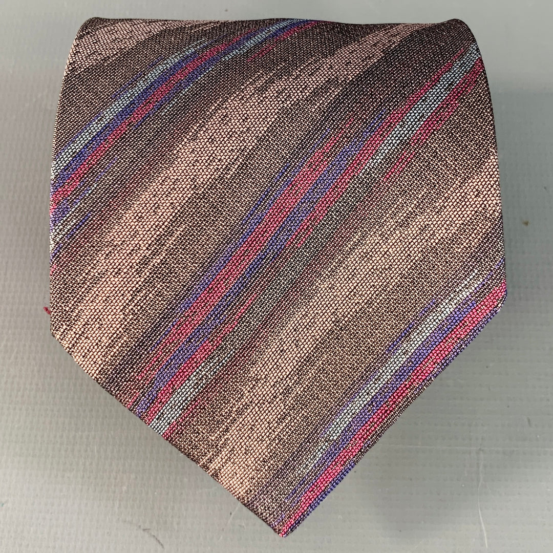 FENDI One Size Purple Taupe Diagonal Stripe Silk Tie