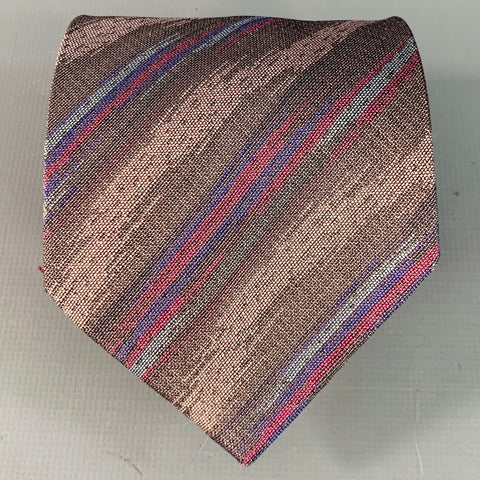 FENDI One Size Purple Taupe Diagonal Stripe Silk Tie