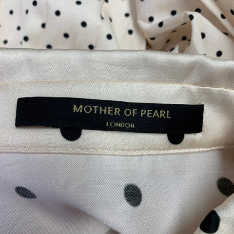MOTHER OF PEARL Size 4 Beige Black Viscose Polka Dot Pleated Blouse
