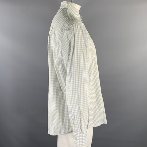 ERMENEGILDO ZEGNA Size XXL White Blue Green Gingham Cotton Cutaway Long Sleeve Shirt