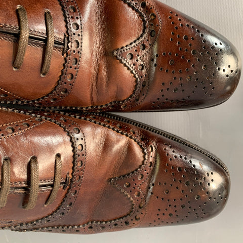TOM FORD Size 10.5 Brown Antique Leather Wingtip Oxford Lace-Up Shoes