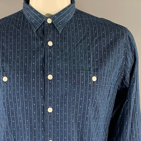WALLACE & BARNES Size L Navy Mixed Patterns Cotton Lightweight Long Sleeve Shirt