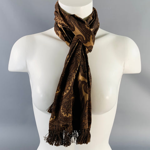 BURBERRY Tan Brown Paisley Silk Fringe Scarf