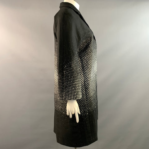 NEIMAN MARCUS Size XL Black White Polyester Blend Herringbone Open Front Coat