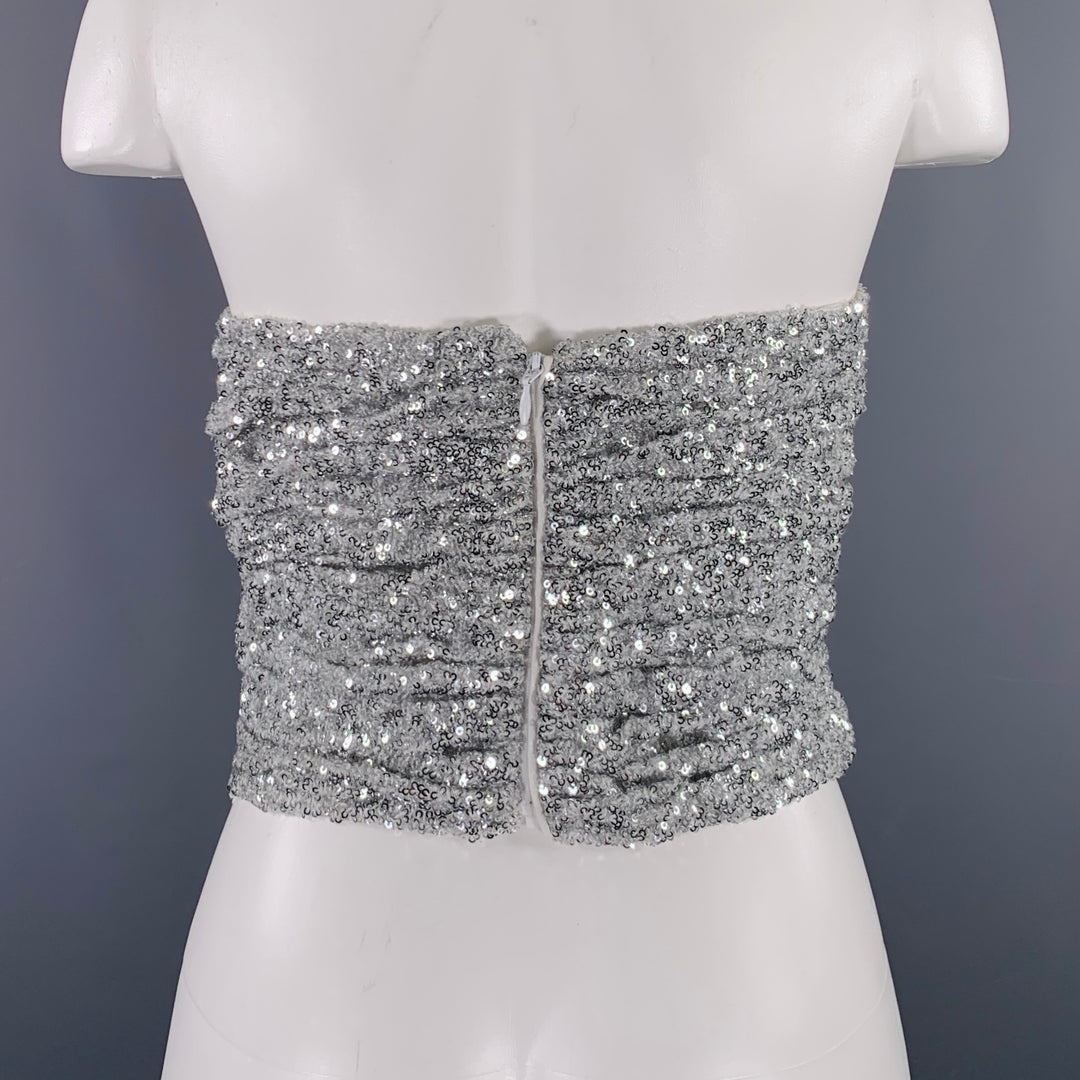 ATTICO Size 6 Silver Polyamide Sequined Strapless Dress Top