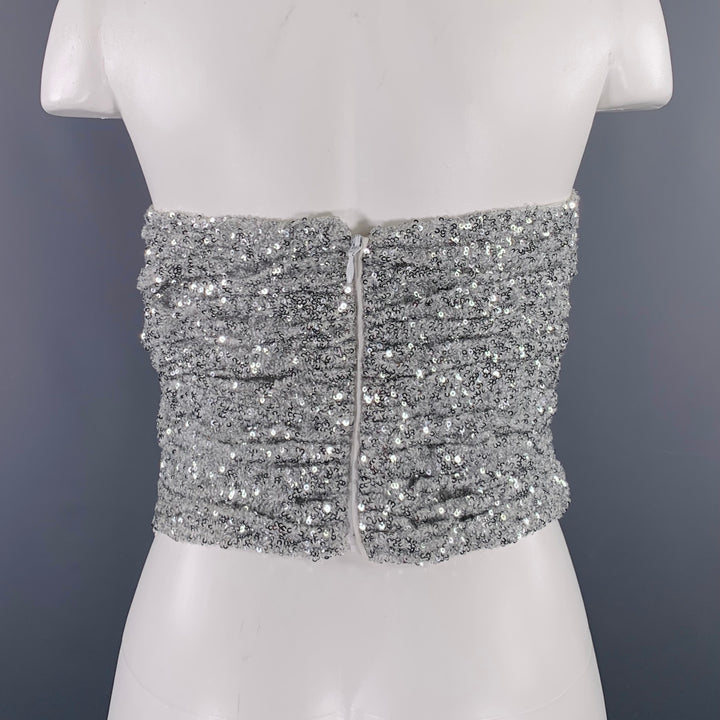 ATTICO Size 6 Silver Polyamide Sequined Strapless Dress Top