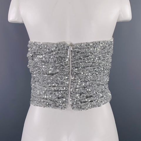 ATTICO Size 6 Silver Polyamide Sequined Strapless Dress Top