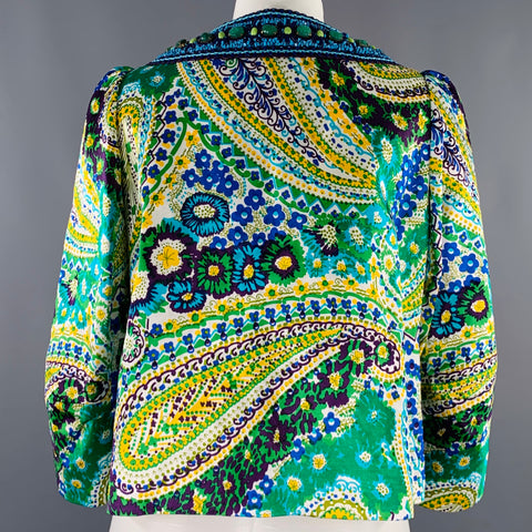 ANDREW GN Size 6 Green Yellow Linen Blend Paisley Jacket