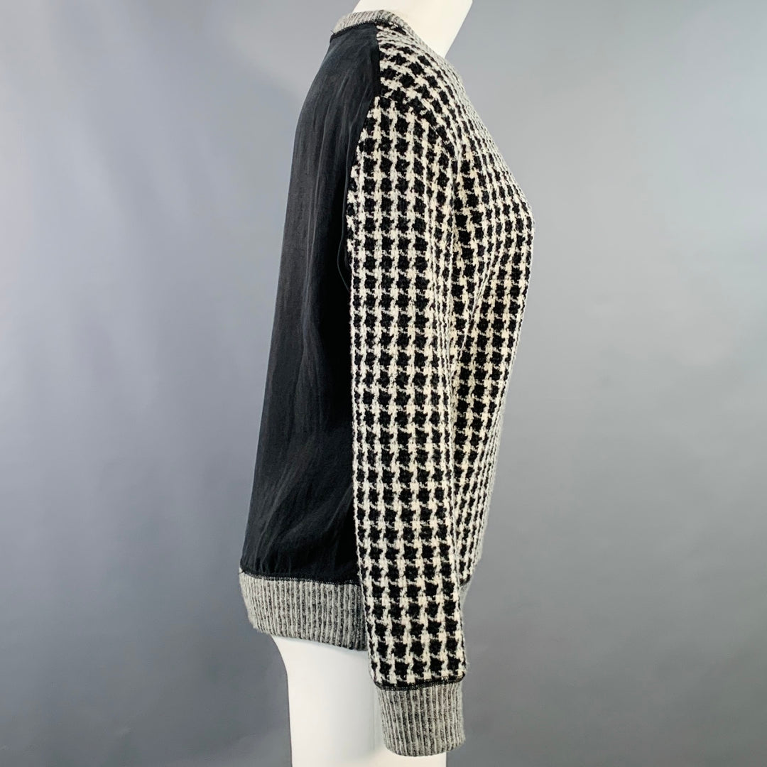 SANDRO Size S Black Grey Wool Blend Houndstooth Crew Neck Pullover