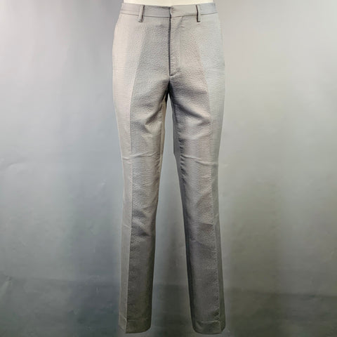 CALVIN KLEIN COLLECTION Size 38 Grey Textured Cotton Blend Peak Lapel Suit