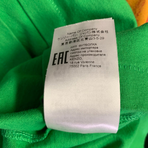 KENZO Size L Green Orange Poppy Graphic Cotton Crew Neck T-shirt